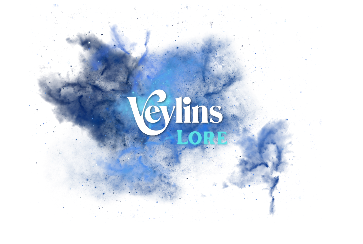 Veylins Lore logo with blue and white abstract design on a white background